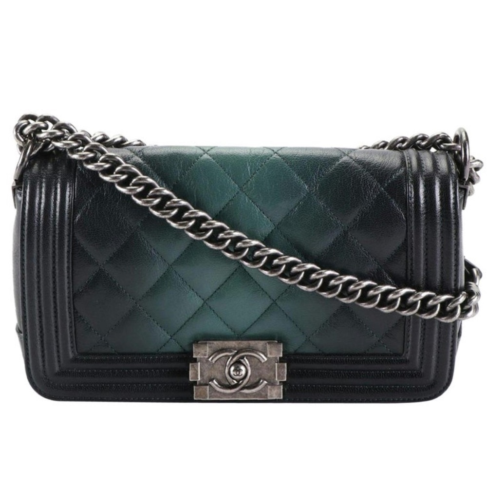 COA CHANEL RARE Quilted Goat Leather Medium Chain Boy Bag Purse